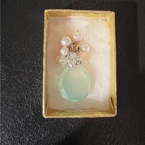 Aquamarine Pendant Necklace with genuine Pearls and Swarovski crystals, 925